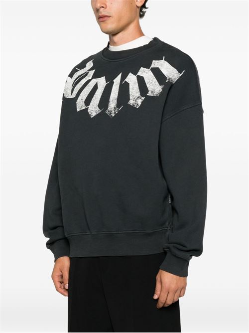 Felpa girocollo Palm Angels da uomo nera con maxi logo bianco ad arco PALM ANGELS | PAMBA004FL0011003